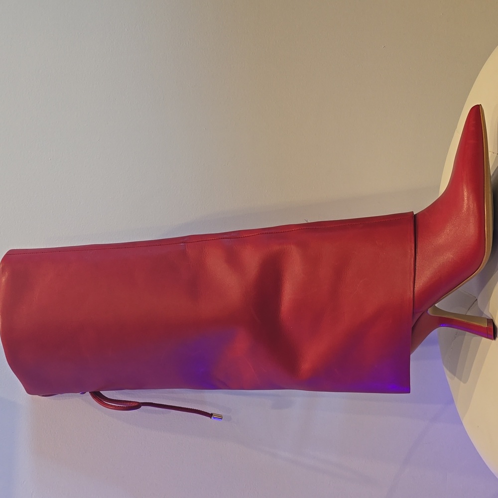 Gianni BINI Moe Red HOT Fold Over Knee High Heel Leather BOOTS New Womens 8 8.5 - Picture 3 of 4